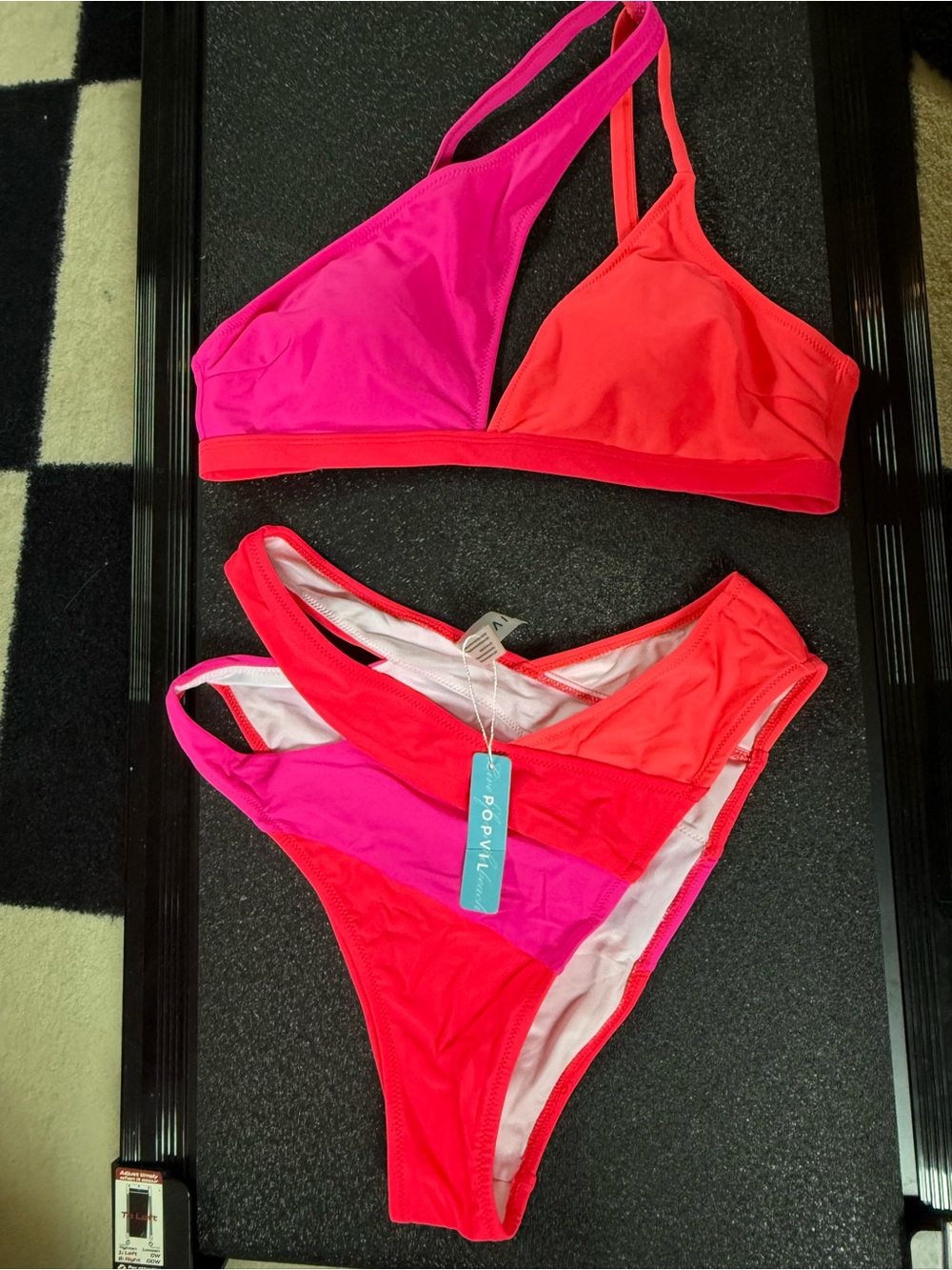 Popvil Two-Tone Pink & Coral Colorblock Bikini Set